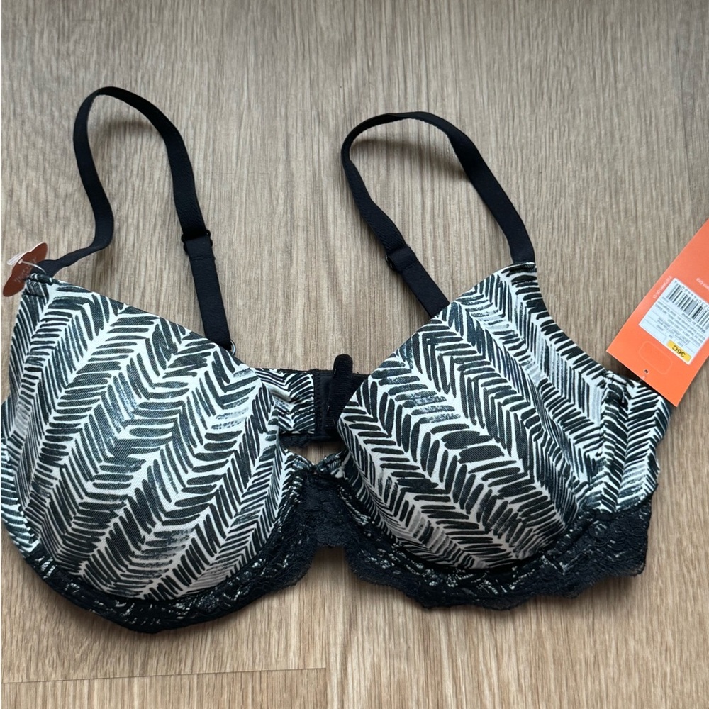 NWT Gilligan Omalley 36C “favorite cotton bra” Ebony Print Underwire bra